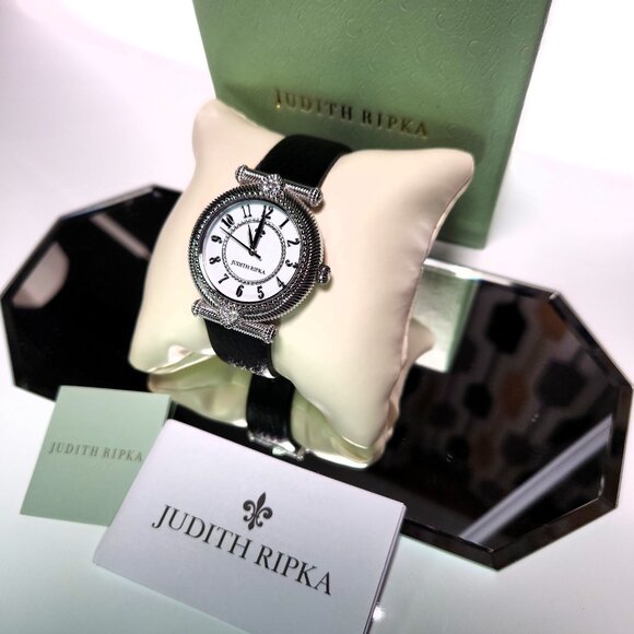 Judith Ripka Parisian Watch CZ Heart White Dial Leather Band Analog Arabic NIB main image 6